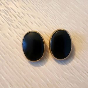 VINTAGE Black and Gold Button clip on earrings